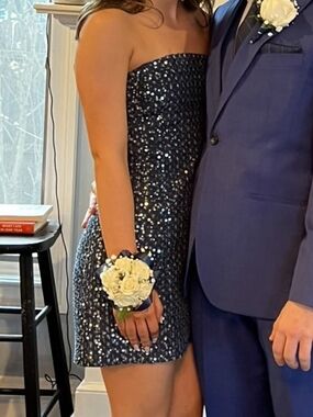 Lovers + Friends Navy Sequin Strapless Mini Dress